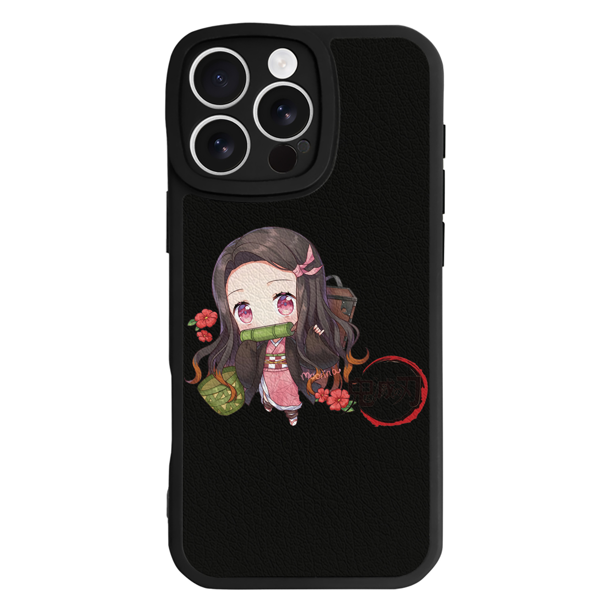 （画像用） 鬼滅の刃（きめつのやいば）竈門 禰󠄀豆子／かまど ねずこ Kamado Nezuko 【iPhone 16シリーズ対応】シリコンスマホケース（レザー調） 材質：シリコン